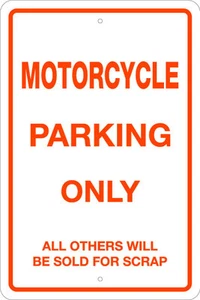 MOTORRAD 12" x 18" ALUMINIUM PARKSCHILDER, HARLEY, HONDA, YAMAHA, KAWASAKI - Bild 1 von 2