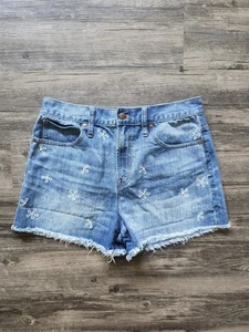 Madewell Denim Jean Shorts with White Embroidered Flowers - Picture 1 of 5