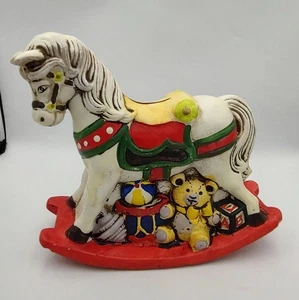 Vintage 1981 Enesco Rocking Horse Coin Bank 6 1/4" tall  - Christmas - Picture 1 of 6