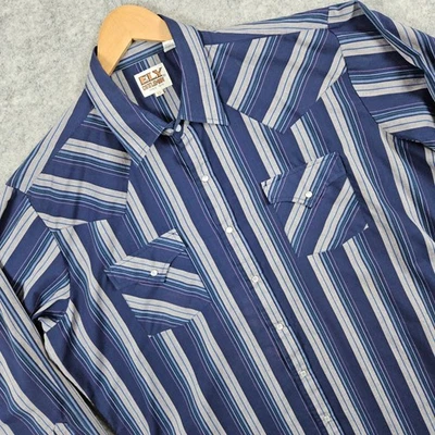 Camisa a Presión ELY CATTLEMAN Para Hombre Western Rayas Perla Talla XL Azul y Gris MANCHAS Foto 1 de 4