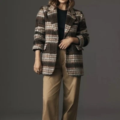 Blazer Maeve Cepillado Mezcla de Lana a Cuadros Nuevo con Etiquetas Talla XL Marrón Naranja Blanco De Gran Tamaño Foto 1 de 4