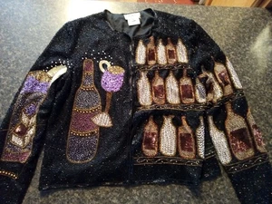 Chaqueta de Noche Vintage B2 & US by Mark & John Negra Con Cuentas Motivo Vino Talla PEQUEÑA - Imagen 1 de 9