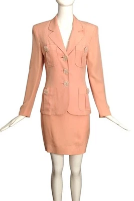 CHEAP & CHIC MOSCHINO- 1990s Pink Crepe Skirt Suit, Size 6 - Image 1 of 4
