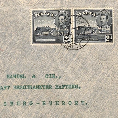 MALTA Cover Valletta GERMANY Duisburg 1939{samwells-covers}XK92 - Image 1 of 4