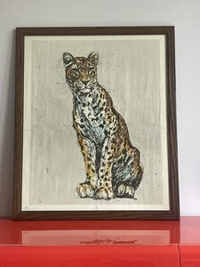 Fritz Hug Seated Cheetah Framed 1971 Fine Art Litho Print Textured Canvas Paper - Picture 1 of 6