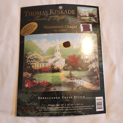 Thomas Kinkade Hometown Chapel Cross Stitch Kit 12x16 Candamr Designs #50887 NEW - Image 1 of 4