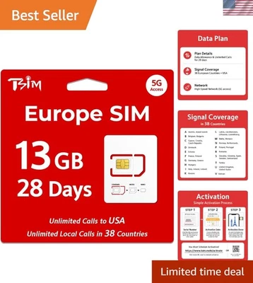 SIM Card: 13GB Data + Unlimited Local Calls in 38 Countries for 28 Days - Image 1 of 4