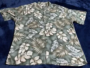 Pierre Cardin Hawaiian Style Shirt 100% Rayon 2XL Green With Leaves - Picture 1 of 4