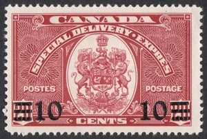 MNH 1939 CANADA 10¢ OVERPRINT/20¢ COATS OF ARMS SPECIAL DELIVERY STAMP, Scott E9 - Picture 1 of 5