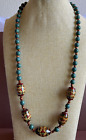 Stunning Turquoise Colored Bead Necklace with Painted Center, Big Beads