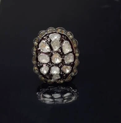 Anillo enchapado en oro con diamantes Polki de plata de ley 925 joyería victoriana regalo Foto 1 de 4