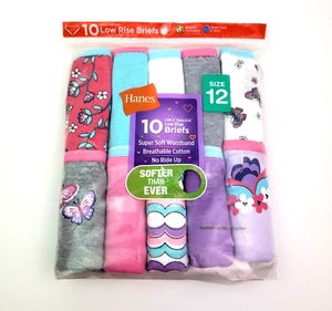 Hanes Girls Sz 12 Pink Purple Butterflies Tagless Low Rise Briefs Underwear 10Pk - Picture 1 of 5