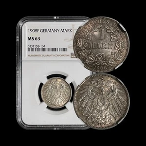 GERMANY. 1908, Mark, Silver, F - NGC MS63 - Wilhelm II, Stuttgart - Picture 1 of 8