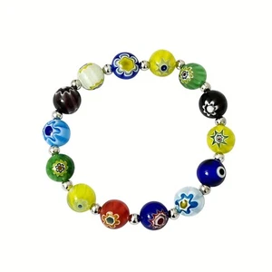 Vintage Elegant Murano Millefiori Glass Bead Bracelet, Handmade Stretch Bracelet - Picture 1 of 7