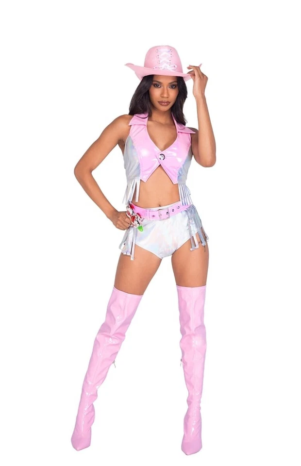 Roma Costume 5015-Pink-Slvr-S 3 Piece Space Cowgirl Babe Adult Costume - Pink - Image 1 of 3