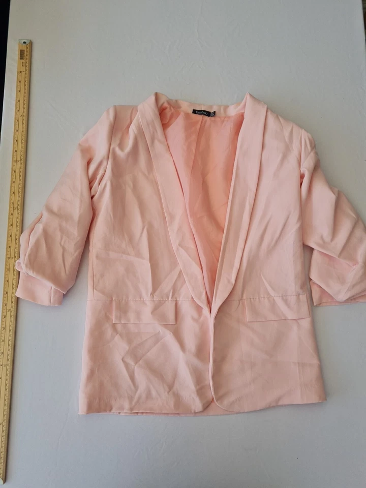 Ladies Blazer Boohoo Size 14 3/4 Sleeve Open Front Pink 001 - Image 1 of 4