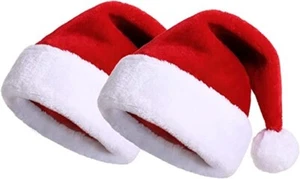 2 X Santa Hat Xmas Hat Father Christmas Hat Adults Deluxe Plush New Year - Picture 1 of 7