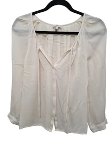 JOIE WOMEN'S IVORY SILKY FAIRY PLEATED PEASANT BLOUSE TIE NECK SIZE SMALL - Picture 1 of 10