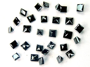 Natural Loose Diamond Jet Black Princess Brilliant Cut All MM Size 5 Pcs Lot Q46 - Picture 1 of 14