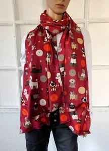 XL Winterschal Schal Tuch Halstuch weiche Viskose Hunderassen Bordeaux/Bunt - Bild 1 von 2