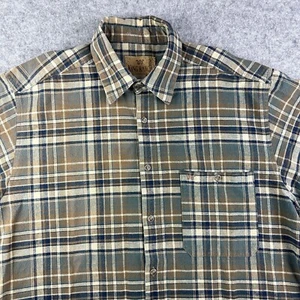 King Ranch Shirt Mens XL Green Tan Plaid Western Work SS Button Cowboy Vintage* - Picture 1 of 14