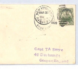 BERMUDA/USA PAQUEBOT Smye Cover New York Ship FORT VICTORIA 1930 GB Gosport YH28 - Picture 1 of 11