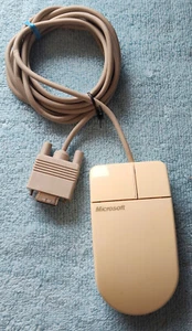 Microsoft Serial RS232 2-Button White Ball Type Roller Mouse Part 24394 1990s - Picture 1 of 13