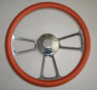 Naranja Medio Envoltura 14" BILLET ALUMINIO Volante, Adaptador de Buje y Botón de Bocina Foto 1 de 2