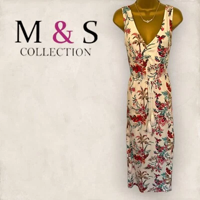 M&S COLLECTION Womens Cream Floral Sleeveless Summer Jersey Dress UK 6 NWT - Image 1 of 4