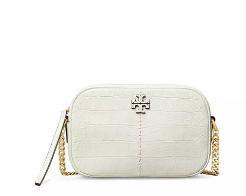 TORY BURCH McGraw piccola borsa per fotocamera a tracolla in pelle goffrata di coccodrillo Bianco