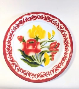 Thai Traditional Flower Patterned Enamel Serving Tray Decor Medium 12 In - Picture 1 of 5