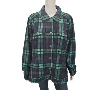 Isaac Mizrahi Live Plaid Printed Button Front Fleece Jacket 3X Plus Size Multi - Picture 1 of 11