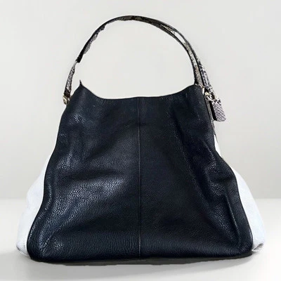 Coach Leather Phoebe Shoulder Bag Snake Embossed Textured Handles Womens Purse - Image 1 of 4