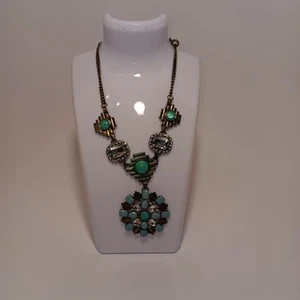 VTG Necklace Southwestern Y Pendant Faux Turquoise & Rhinestones Rare Find 20" - Picture 1 of 4