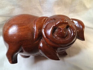 Vintage Chinese Hand-Carved Fine Rosewood Laughing Pig Figurine 2ʺ H × 3.5ʺ L” - Picture 1 of 5