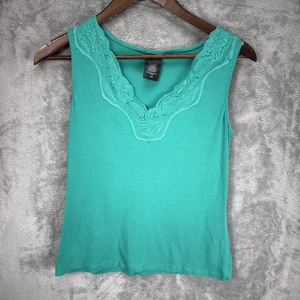 Covington Womens Lace Neck Tank Top M Teal Office Layers Career Romantic Preppy - Picture 1 of 10