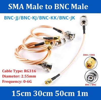 SMA Male to BNC Male Pigtail Fly Lead Extension Cable Length 15CM 30CM 50CM 1M - Image 1 of 4
