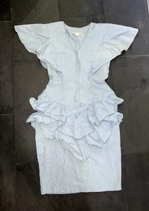 Vintage 1980s Light Blue Cotton Western Dress Ruffled Tailored Size Small READ - Picture 1 of 11
