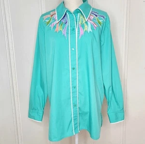 Bob Mackie Wearable Art Button Up Shirt With Embroidered Bows XL - Picture 1 of 9