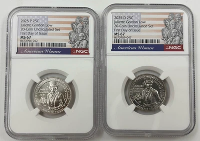 2025 P D JULIETTE GORDON LOW AMERICAN WOMEN AWQ NGC MS67 ⭐FIRST DAY OF ISSUE⭐ - Image 1 of 2