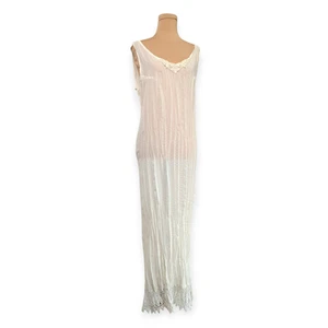 Abito vintage anni 80 ~ NC ๐ 17 Danielle Karen ~ orlo in pizzo panna stropicciato trasparente OS - Foto 1 di 7