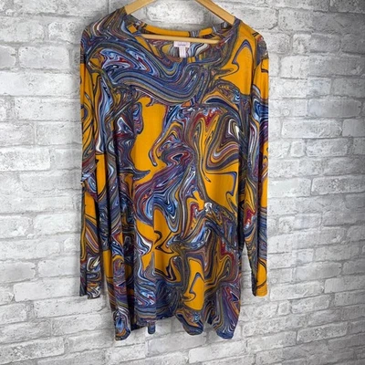 Top túnica de malla ligera con logotipo 3X estampado abstracto amarillo vibrante multi Foto 1 de 4