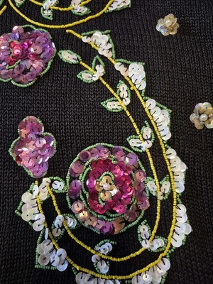 Suéter Mujer Negro Cuentas Perlas Lentejuelas Cable Tejido Med Nuevo Sin Etiquetas Western Connection Foto 1 de 4