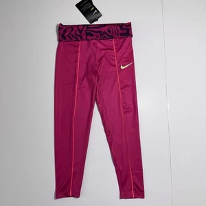 Nike Girls Dri-Fit Electric Zebra Shine Leggings GLOW IN THE DARK Fireberry Sz 6 - Picture 1 of 6