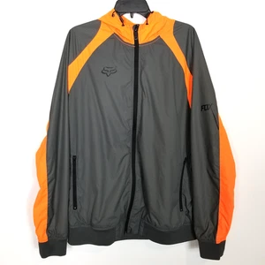 FOX Racing Active Zip Up Hooded Jacket Windbreaker Sz XL Gray Orange Y2K Moto - Picture 1 of 12