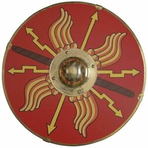 Round Shield Handmade Wood & Metal Medieval Knight Handcrafted X-Mas Roman Armor
