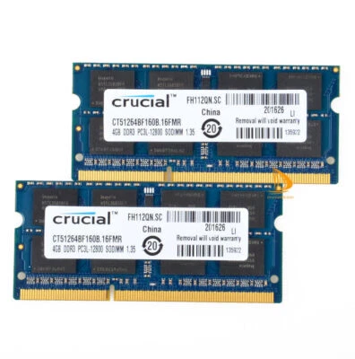 2PCS For Crucial 4GB 2RX8 PC3L-12800S DDR3 1600Mhz 204Pin Laptop Memory RAM @dd - Image 1 of 4