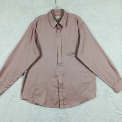 Vintage Haband Mens Shirt Button Up Solid Pink Textured Long Sleeve Pockets L - Image 1 of 4