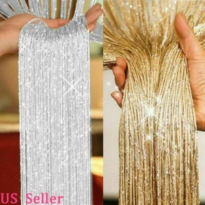 1-2Pack Glitter String Door Curtain Fly Screen Room Divider Window Panel Tassel - Picture 1 of 23