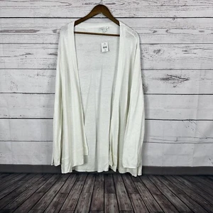 J Jill Cardigan Sweater Womens 3X White Linen Open Beachy Vacation Knit Oversize - Picture 1 of 15
